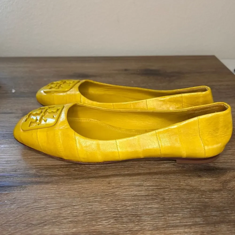 Tory Burch Georgia leather crocodile embossed square-toe ballet flats SZ 6
